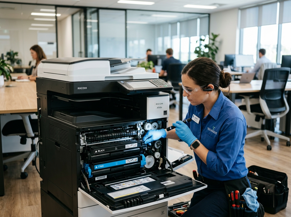 Printer Technician Servicing Office Printer